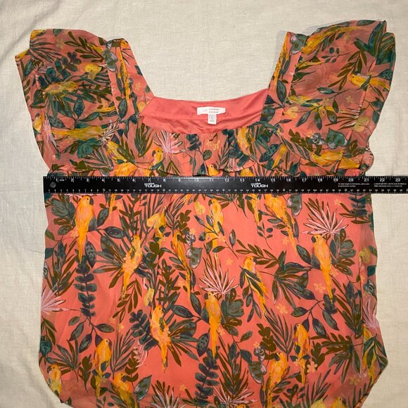 LC Lauren Conrad Womens L Tropical Hawaiian Bird Coral Chiffon Flutter Boho EUC - Picture 6 of 7